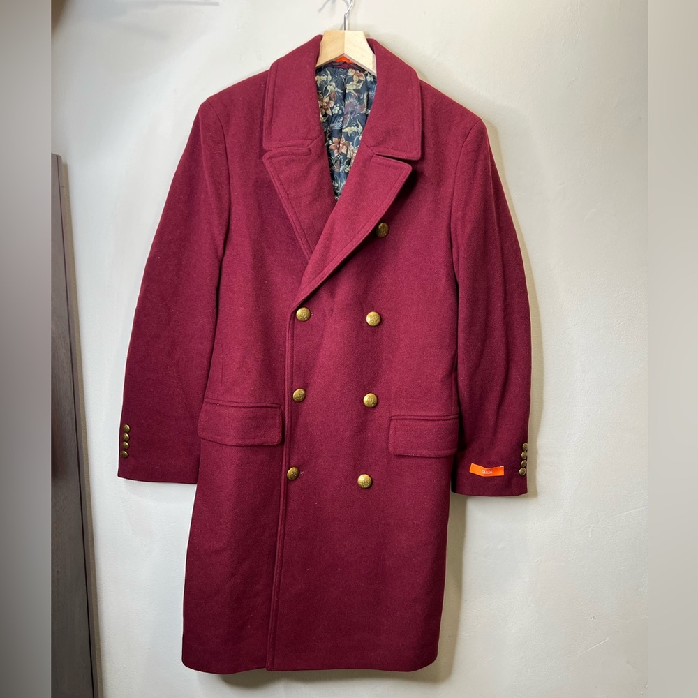 TALLIA Men's Burgundy Double-Breasted Coat Size S